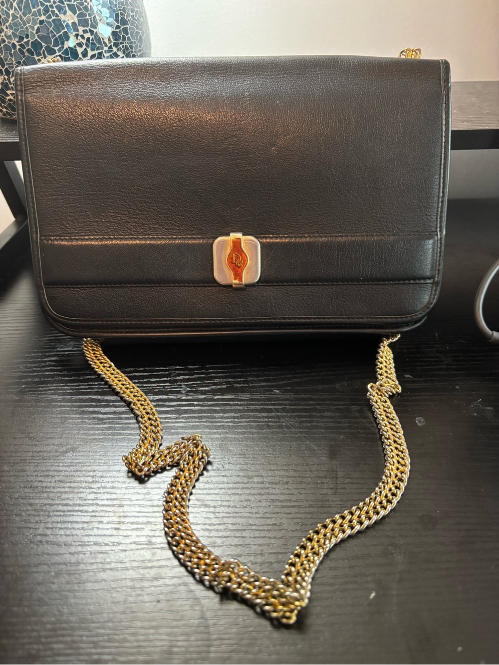 Archival Christian Dior Black Leather Flap Bag - Original Gold Chain & Hardware - Picture 4 of 11